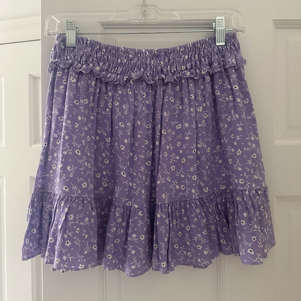 Zara Women’s Purple Floral Ruffle Mini Skater Skirt